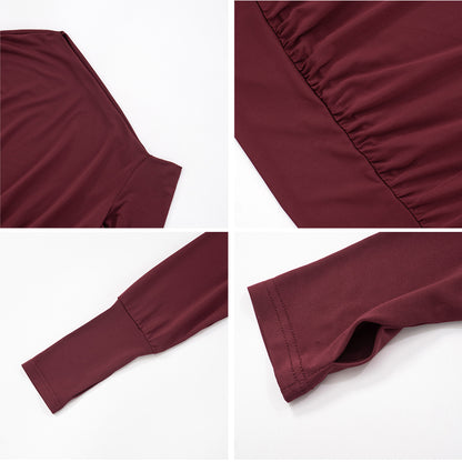 Women Asymmetric Shoulder Long Sleeve Slim Fit Pullover Shirt