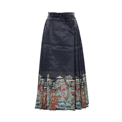 Chinese Traditional Pleats Hanfu Horse Face Skirt