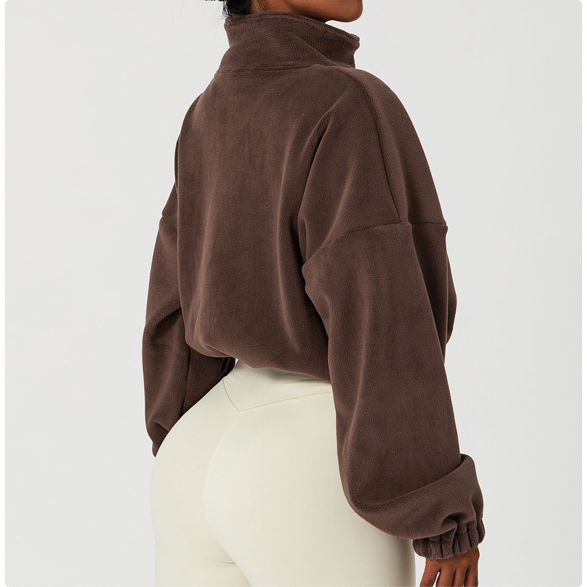 Women's Cropped Fleece Jacket Loose Fit Zip up Sports Sweatshirt for Yoga Gym Workout Casual Wear
