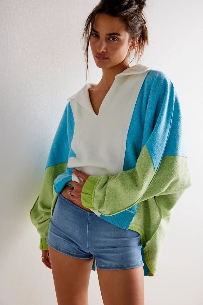 High Quality Women's Color Patchwork Cotton Fleece Sweatshirt