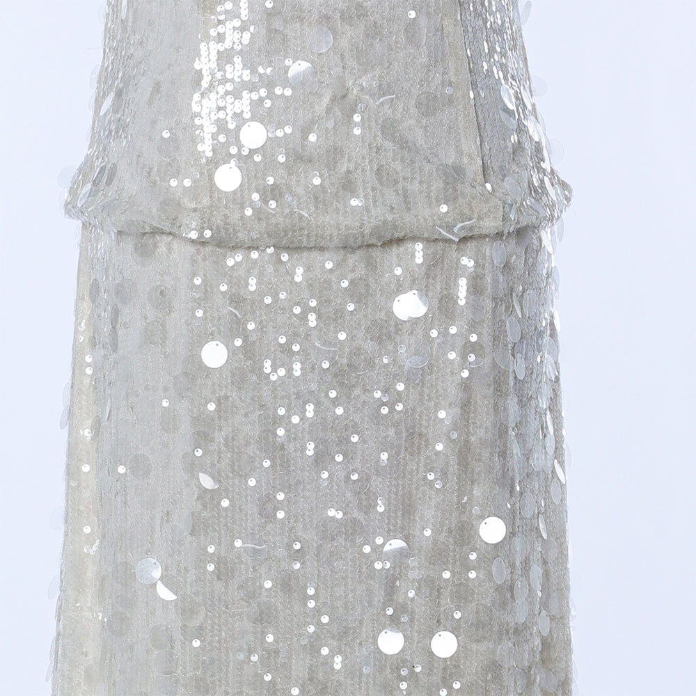 White Maxi Evening Party Dress Women's Sequined Formal Club Gown