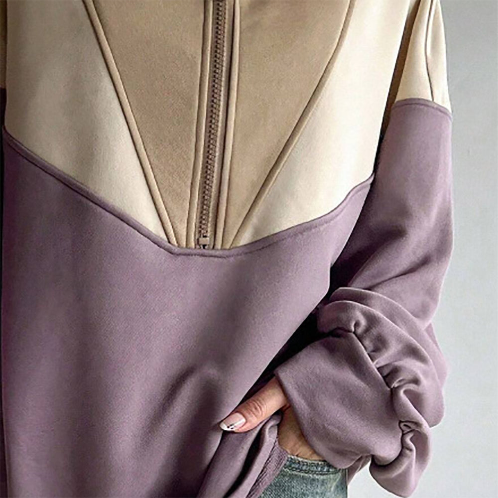 Women's Half-Zip Loose Outdoor Streetwear Patchwork Pullover