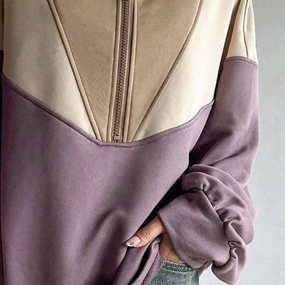 Women's Half-Zip Loose Outdoor Streetwear Patchwork Pullover
