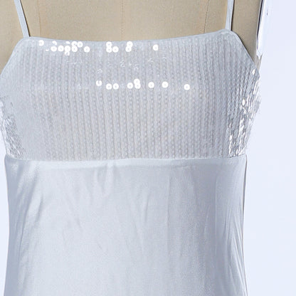 Spaghetti Strap Sequined Satin Elegant Evening Dress