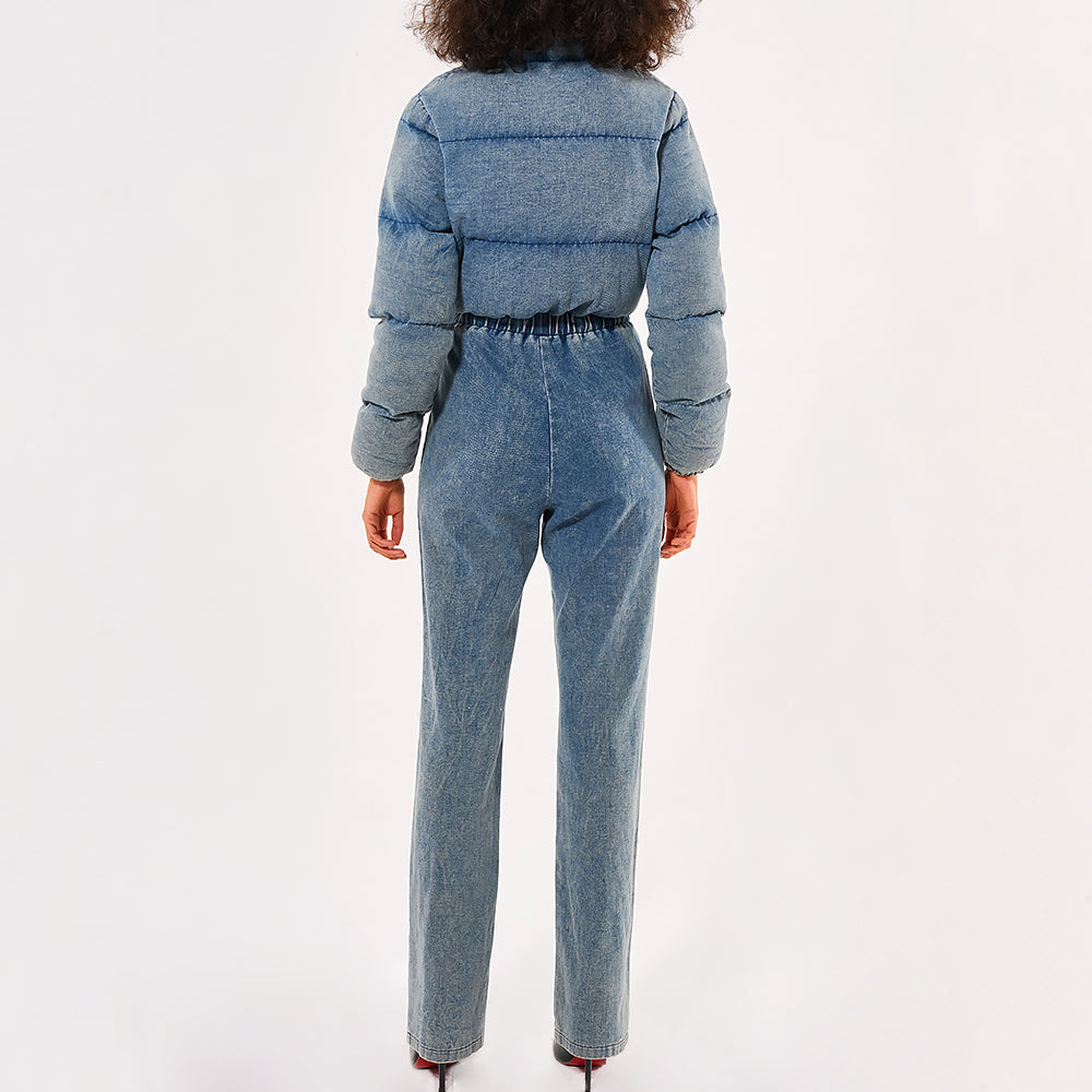 Park Place Puffer Denim Jumpsuit - Light Wash