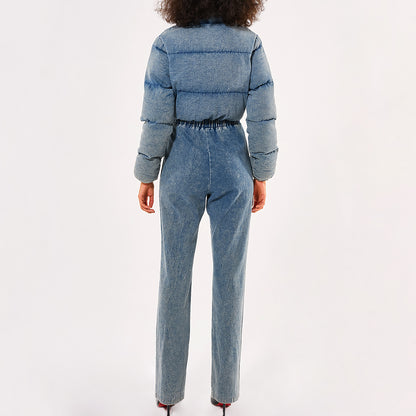 Park Place Puffer Denim Jumpsuit - Light Wash