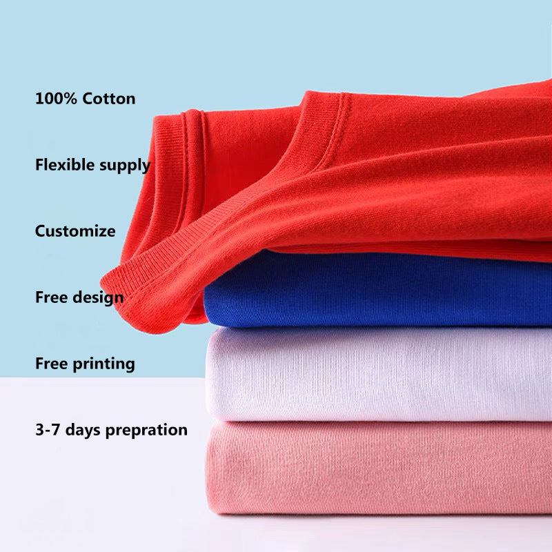 Customized T-shirt with printed logo pure cotton plus size round neck loose advertising cultural shirt class uniform DIY