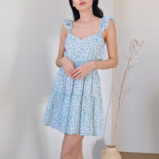 Viviette Floral Mesh Mini Dress - Blue/combo