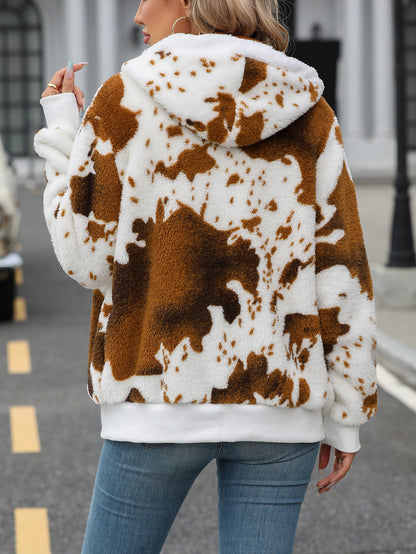 Fleece Velvet Women's Long-Sleeved Zipper Fashion Casual Plush Hooded Jacket