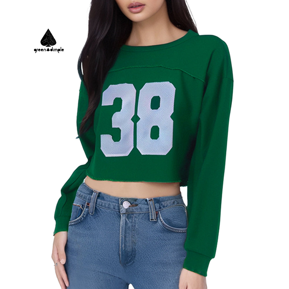 Comfortalbe Solid Graphic Varsity cropped Sweatshirt