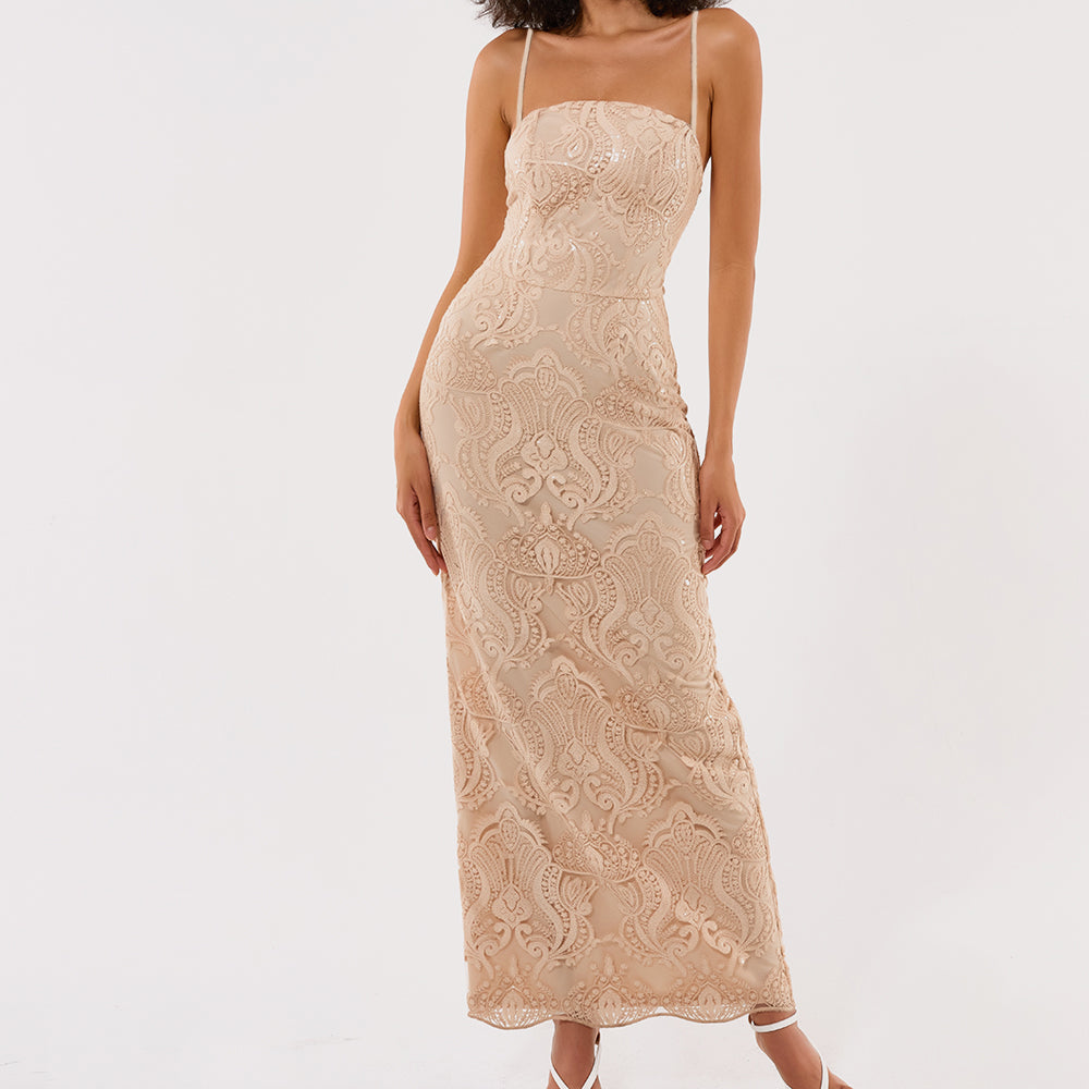 Lina Embellished Bandage Maxi Dress - Khaki