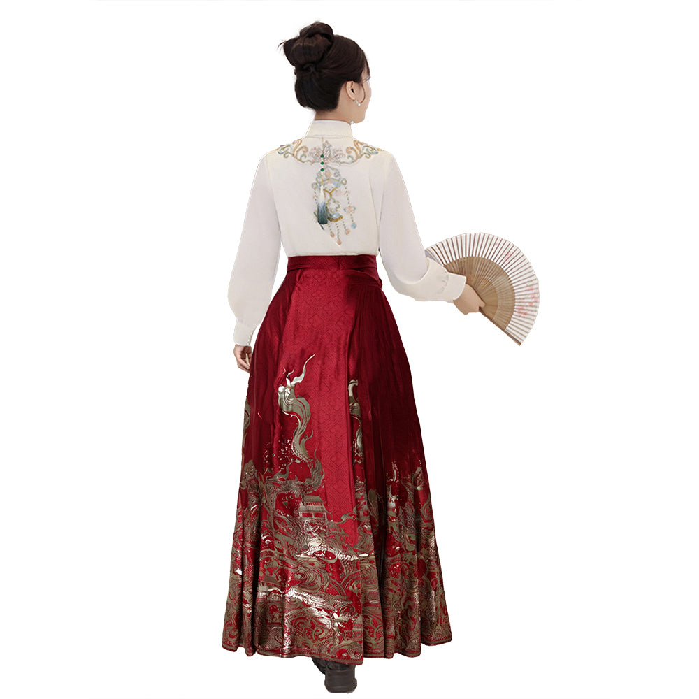 Hanfu Chinese Style Retro Pleated Jacquard Mamian Skirt