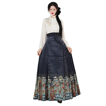 Chinese Traditional Pleats Hanfu Horse Face Skirt