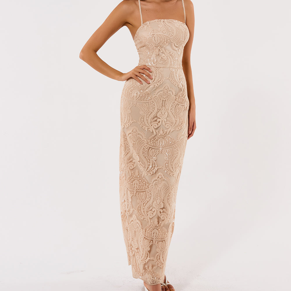 Lina Embellished Bandage Maxi Dress - Khaki