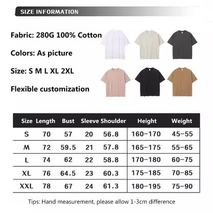 Retro Washed T-shirt pure cotton 280g drop shoulder hip-hop street fashion