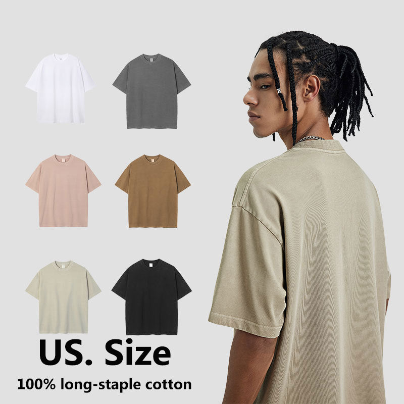 Retro Washed T-shirt pure cotton 280g drop shoulder hip-hop street fashion