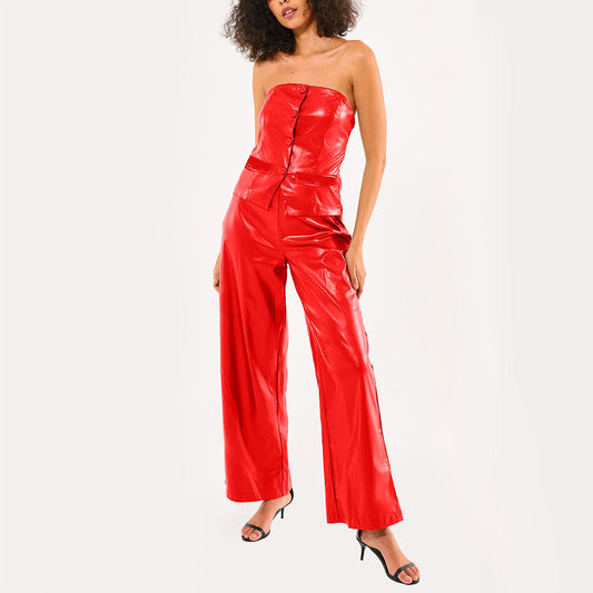 In The Moonlight Faux Leather Legging Set - Red-2