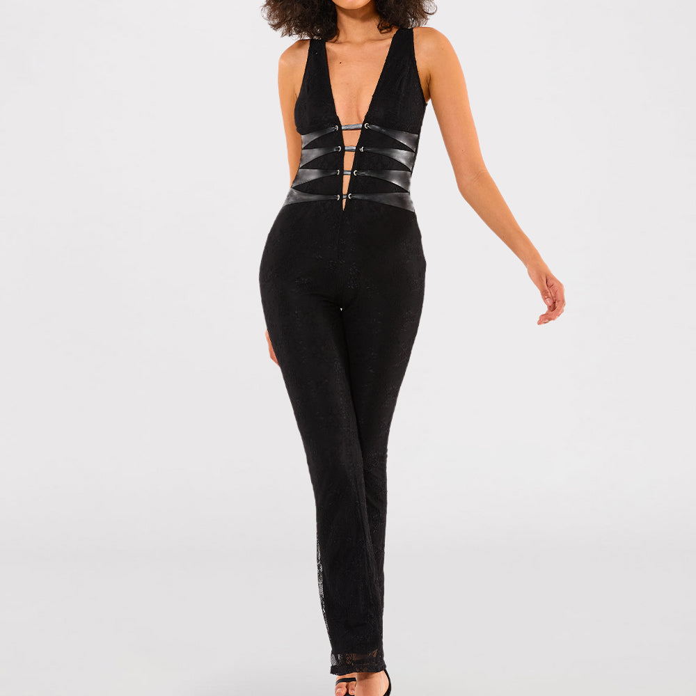 Party bandage cut out bodycon fashion lady black sexy outfit skinny jumpsuit