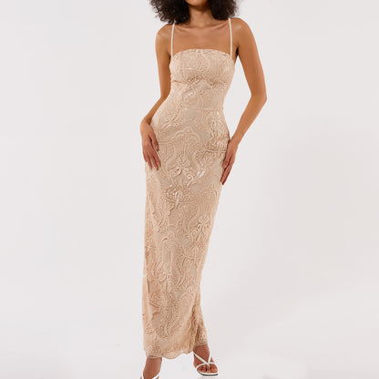 Lina Embellished Bandage Maxi Dress - Khaki