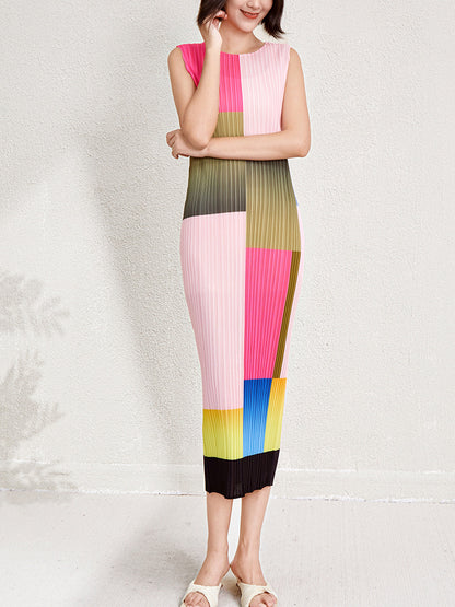 Women's Summer Color Pencil Slim Body Casual Wrinkled Long Dress