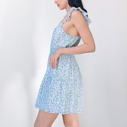 Viviette Floral Mesh Mini Dress - Blue/combo