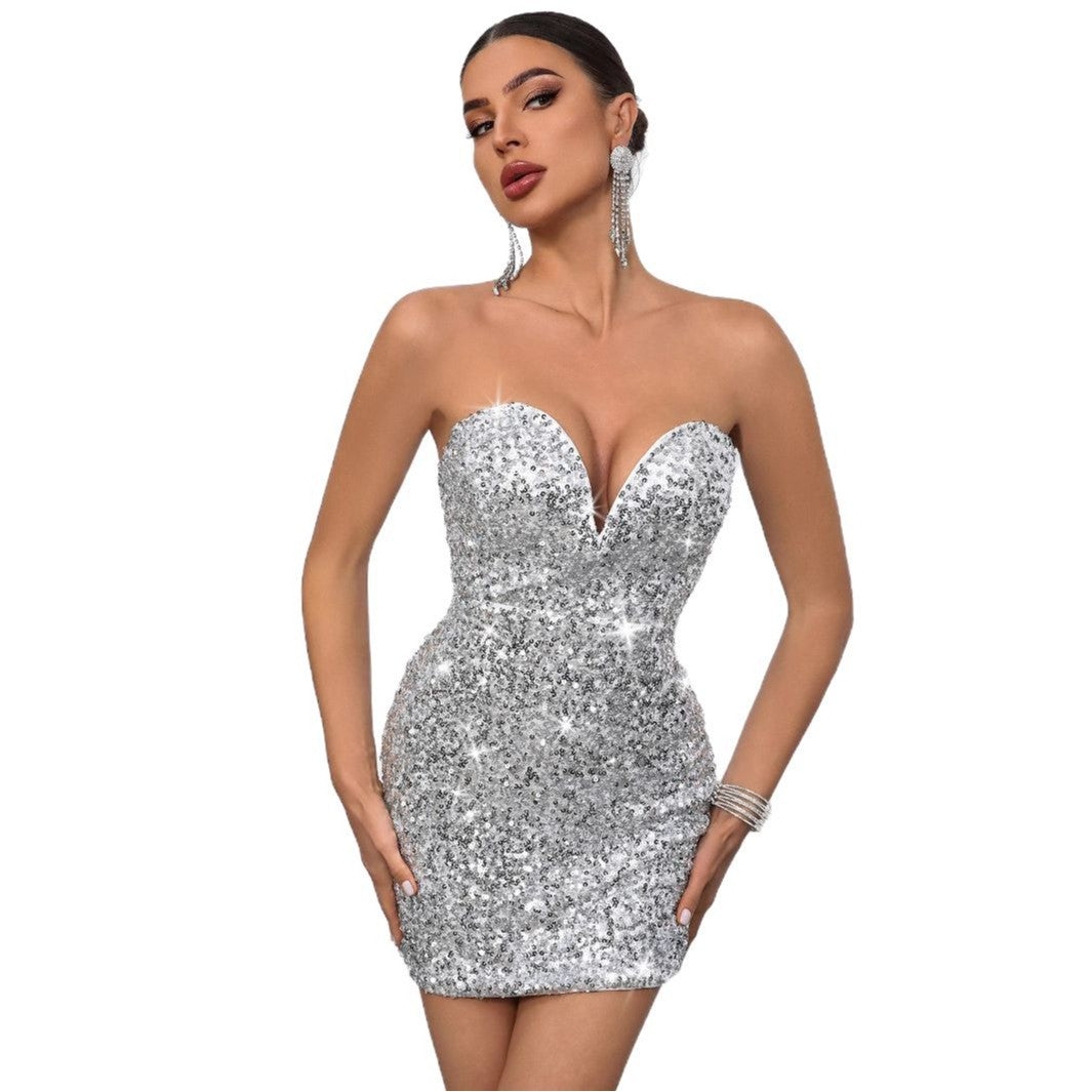 Sequined Lady Elegant Night Club Luxury Sexy Mini Bodycon Dress
