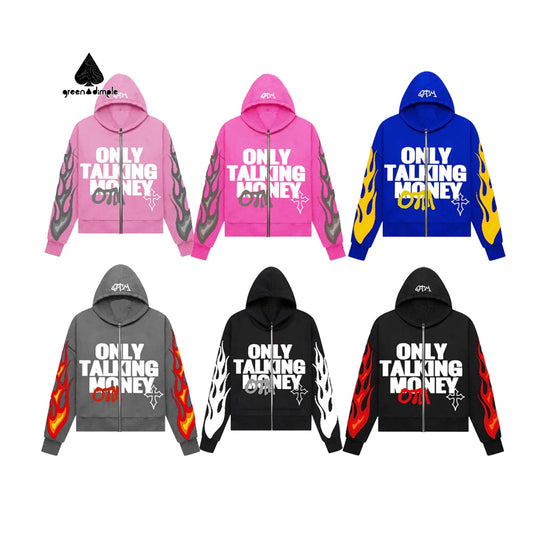 Y2K American fashion personality customize drop shoulder hip-hop cardigan hoodie