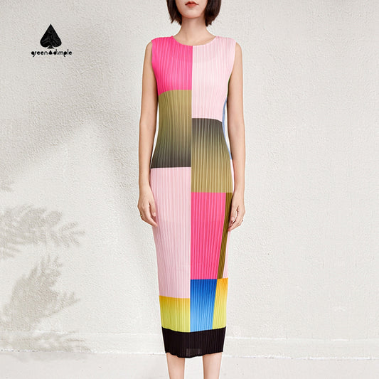 Women's Summer Color Pencil Slim Body Casual Wrinkled Long Dress