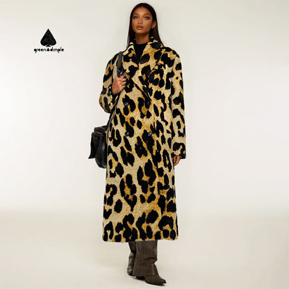 Winter Women Leopard Long Windbreak Coat