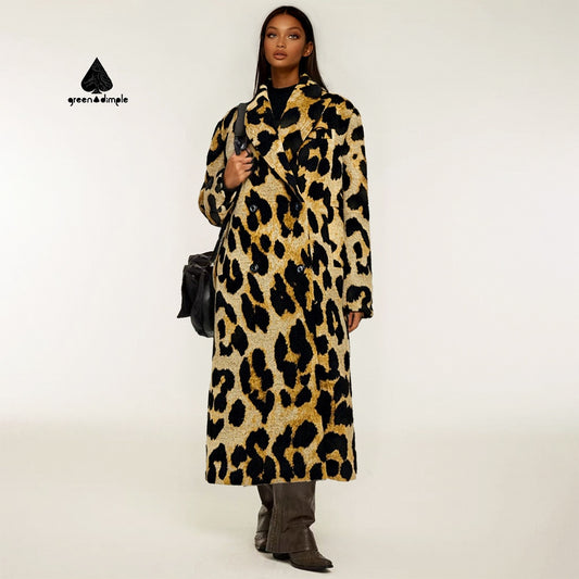 Winter Women Leopard Long Windbreak Coat