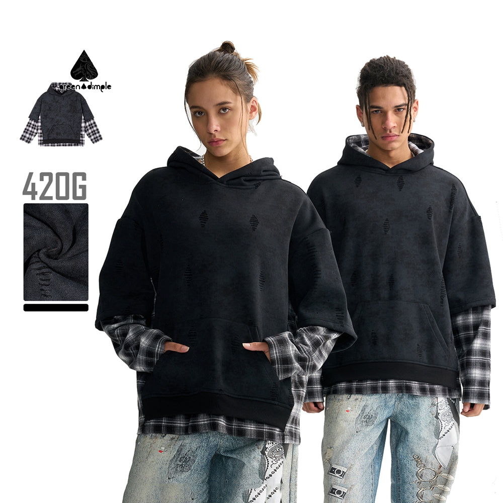 High Quality Heavyweight Y2K Fake-2-pieces Vintage Unisex Hoodie