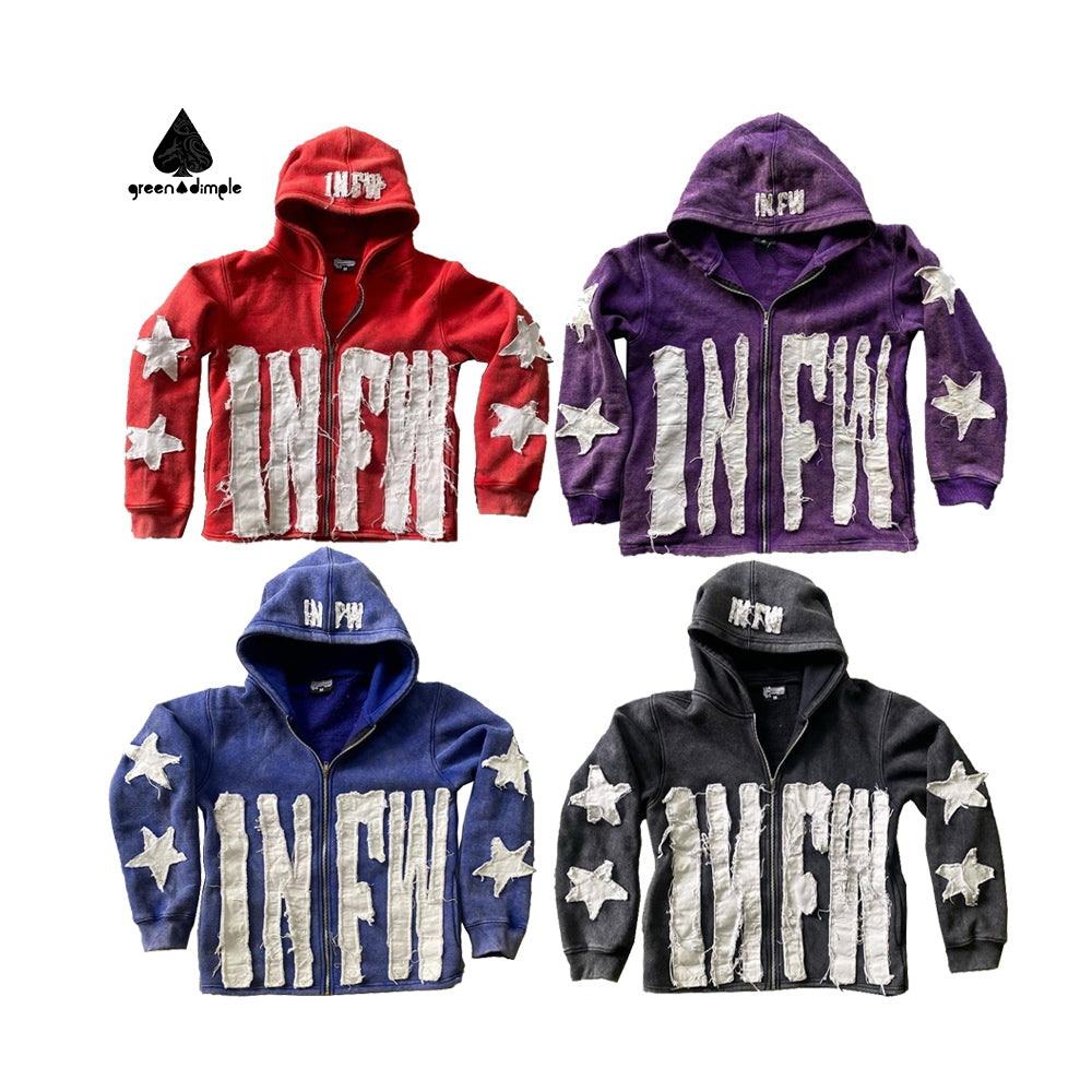 Sweatshirt with patchwork letters and star patterns loose pullover hoodie