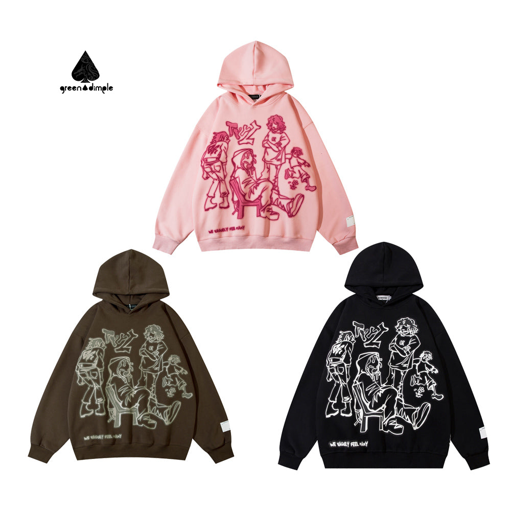 Customize Line figure print trendy design autumn winter pullover hoodie