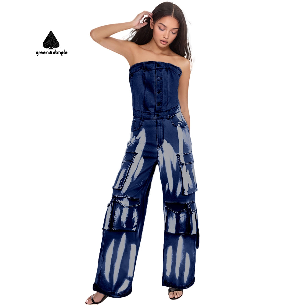 Loose style Fashion distressed denim baggy Jumpsuit