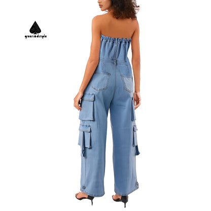 Streetwear One Piece off shoulder Jean Jumpsuits