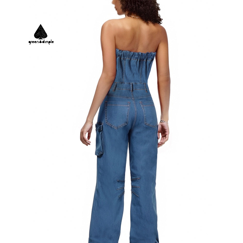 Fashion Trending Multi-Pocket Cargo Denim Jumpsuit