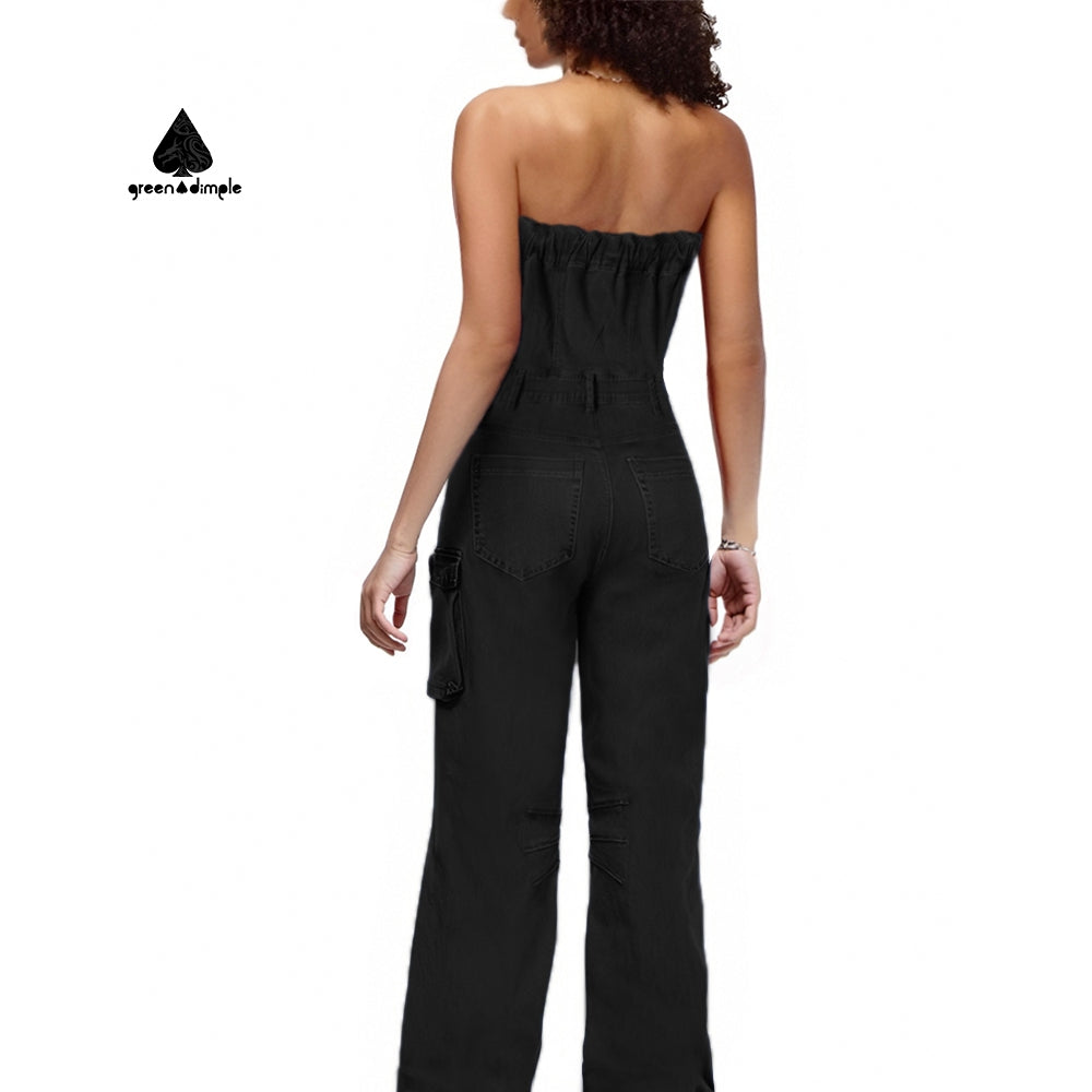 Fashion Trending Multi-Pocket Cargo Denim Jumpsuit