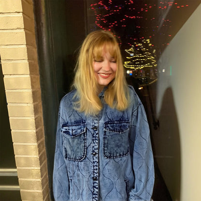 Custom Women's Button up Washed Denim Cozy Coat Winter Jacket