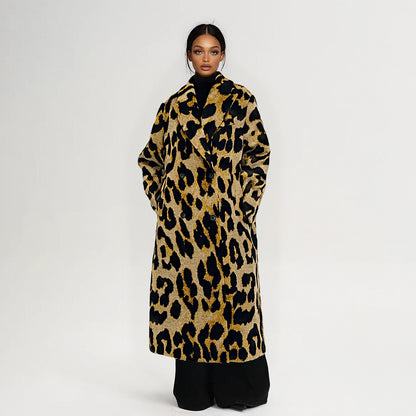 Winter Women Leopard Long Windbreak Coat