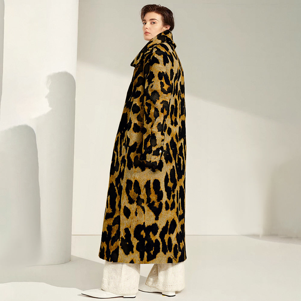 Winter Women Leopard Long Windbreak Coat
