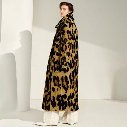 Winter Women Leopard Long Windbreak Coat