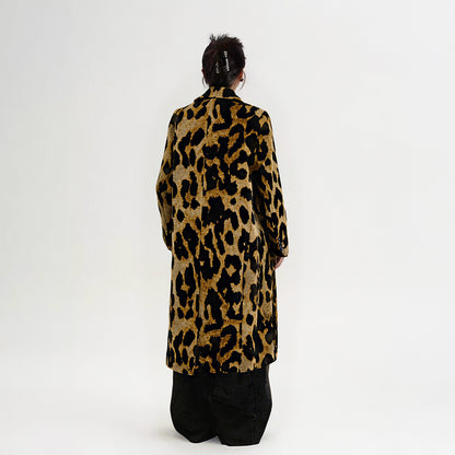 Winter Women Leopard Long Windbreak Coat
