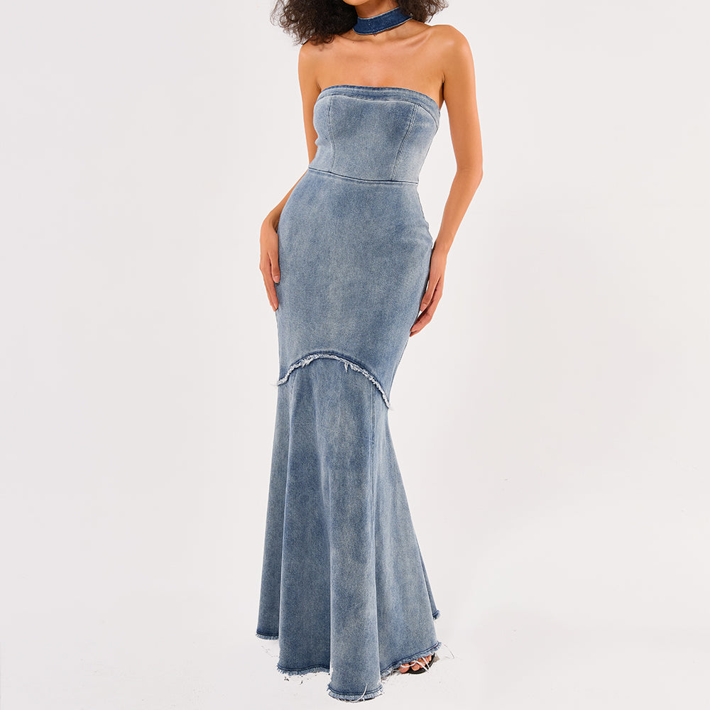 Belleville Denim denim maxi dress blue