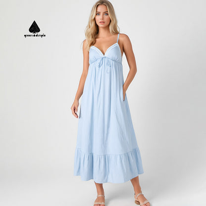 Strap V neck Loose Fit Casual midi long Dress