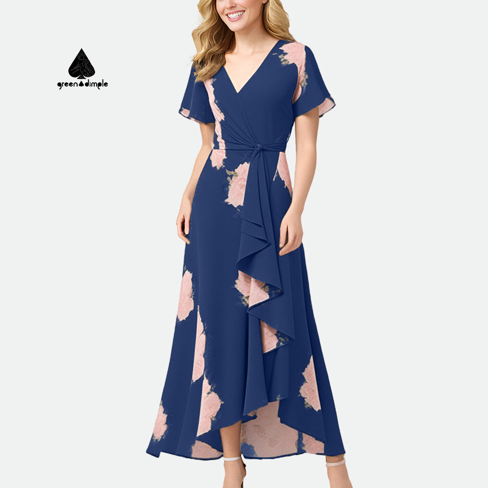 Summer Autumn Women elegant chiffon blue long casual dress