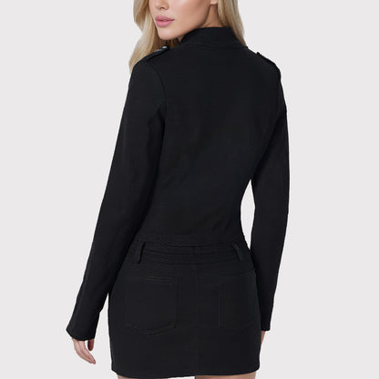 Long sleeve autumn spring jacket casual modest short black dress