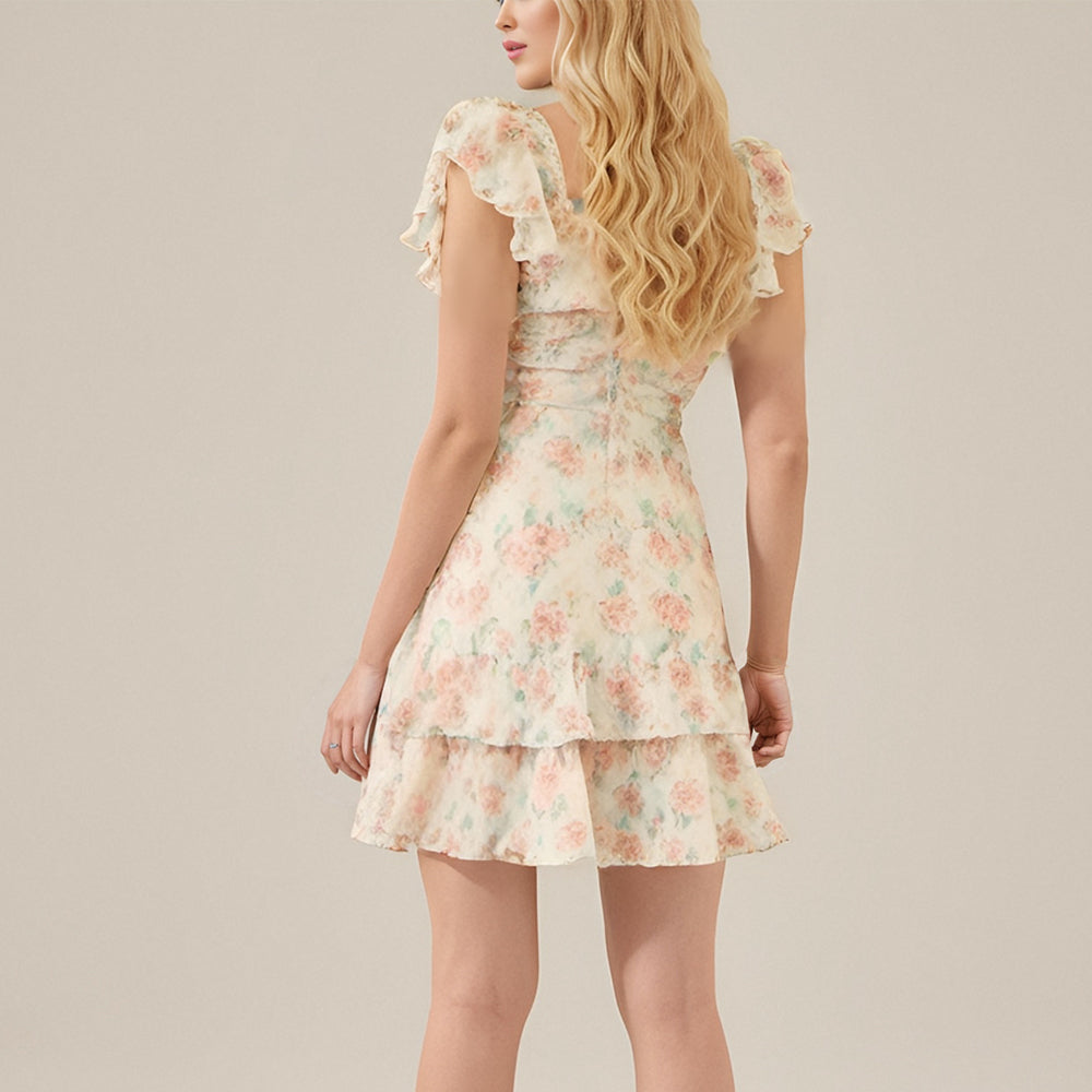 Original Design Floral casual a-line short ruffle dress