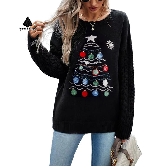 Women Christmas printed Pullover warm Sweaters