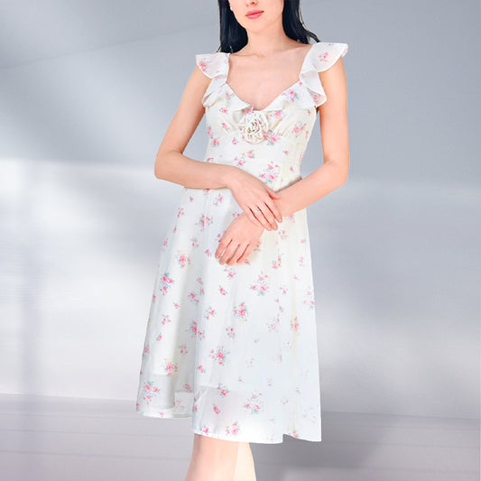 Floral Mesh Mini Dress - White-2
