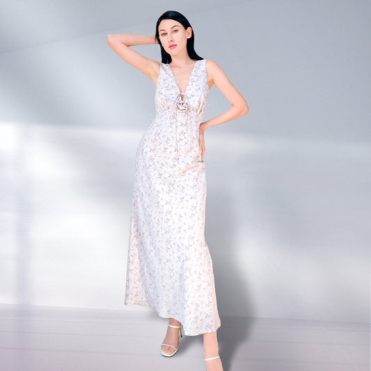 Elegant Admiration Navy White Floral  Midi Dress-2